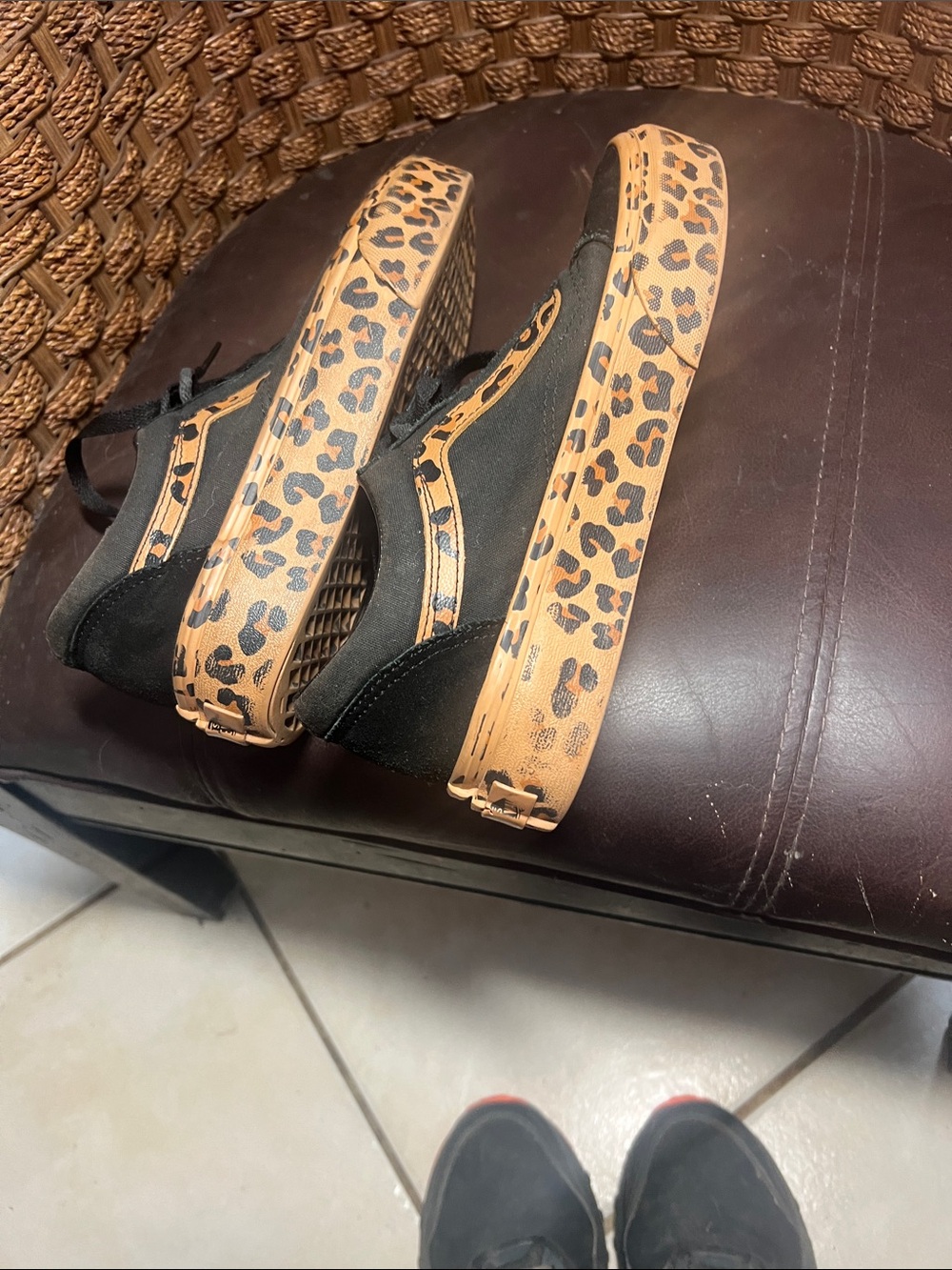 Vans Black Sneakers with Leopard-Print Tan Accents - Picture 3 of 6